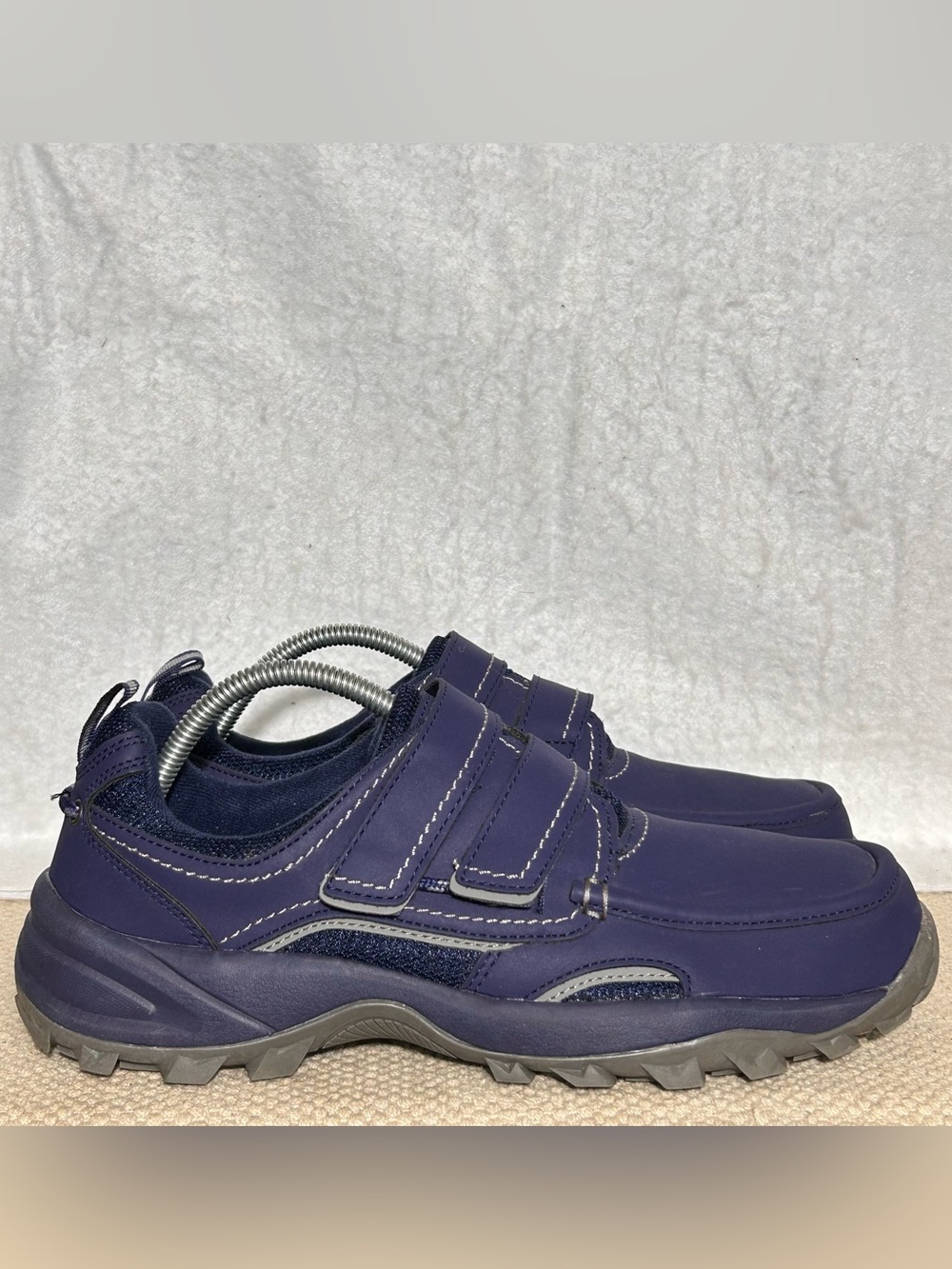 Omega Mens Blue Faux Leather Hook & Loop Strap Walking Sneakers Shoes SZ 10.5 D